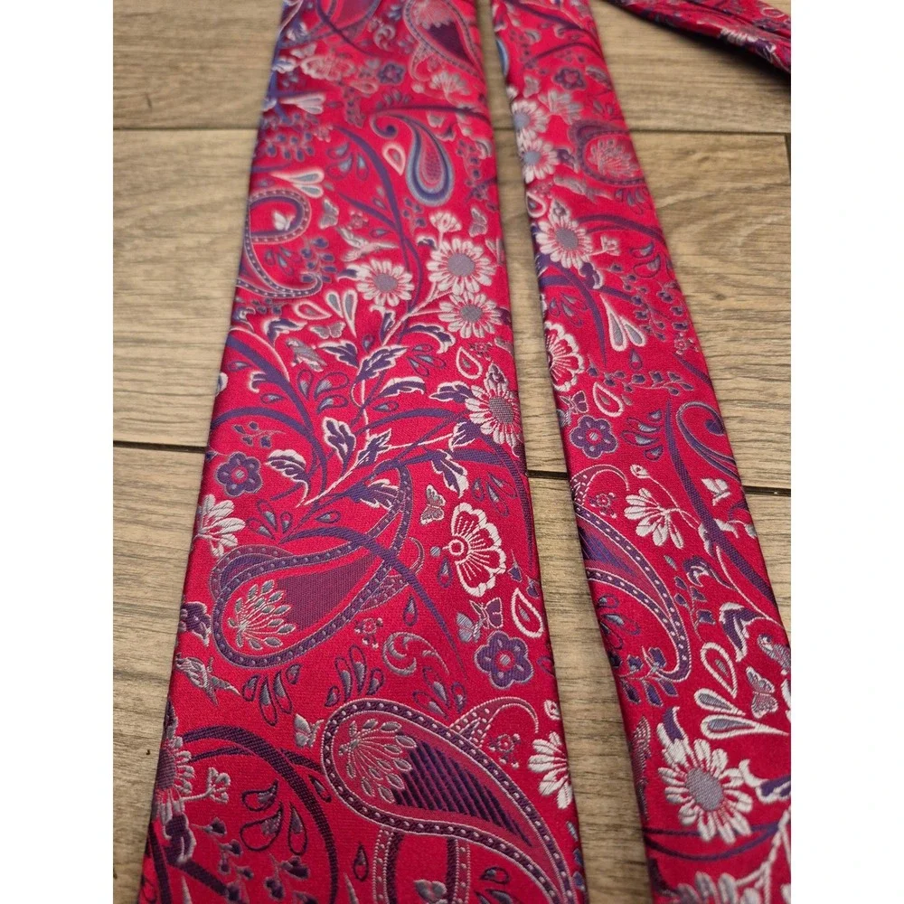 Canali 1934 Italy Mens Silk Tie Pink Red Purple Floral Paisley Recent‎ Necktie